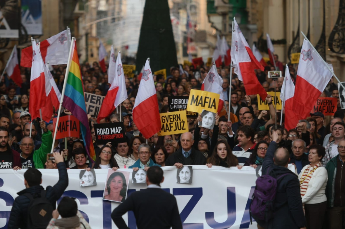 Manifestacin para exigir la verdad en el asesinato de la periodista Daphne Caruana Galizia
